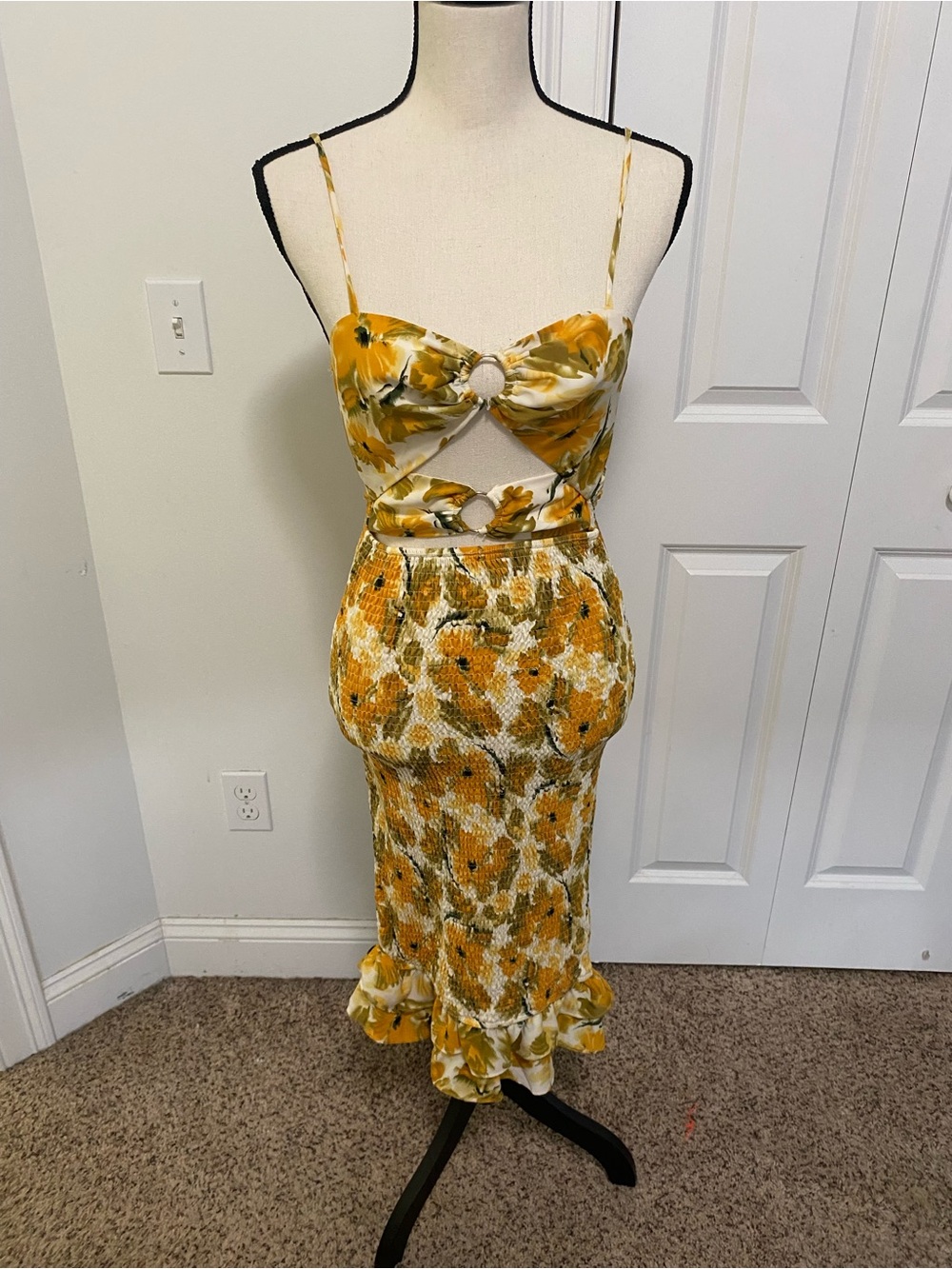 All About May Smocked Floral Cut Outs MIDI Dress